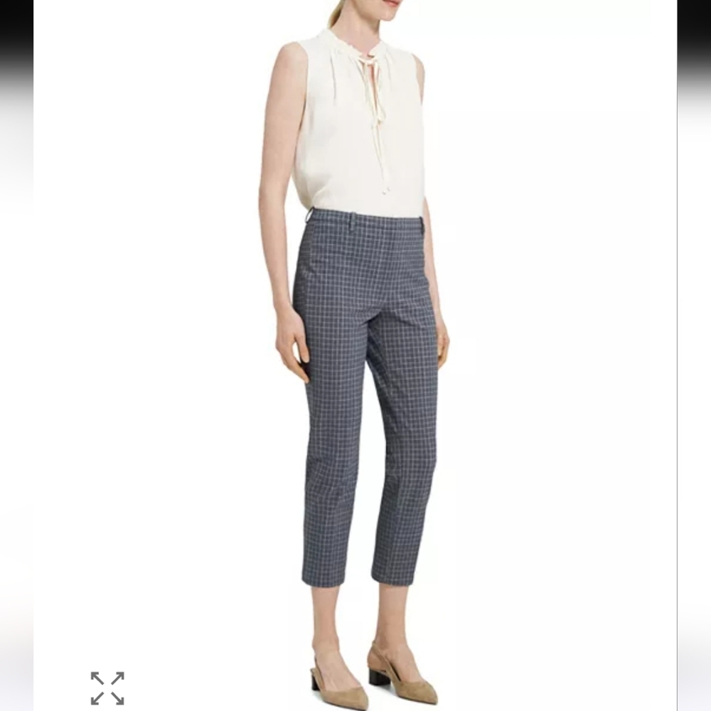 Theory Checkered Slim Fit Cropped Dress Pants Plaid Business